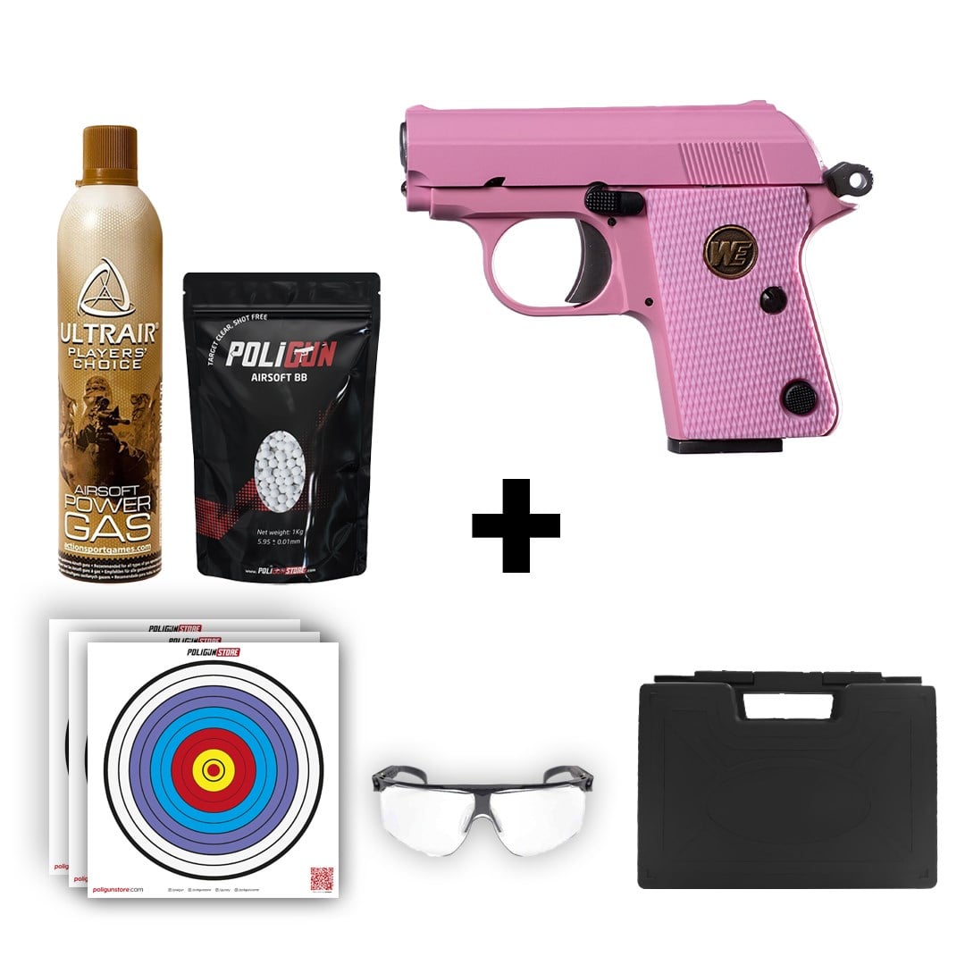 ​We CT25 Pembe Airsoft Tabanca + Green Gas + 0.20gr BB + Taşıma Çantası + Balistik Gözlük