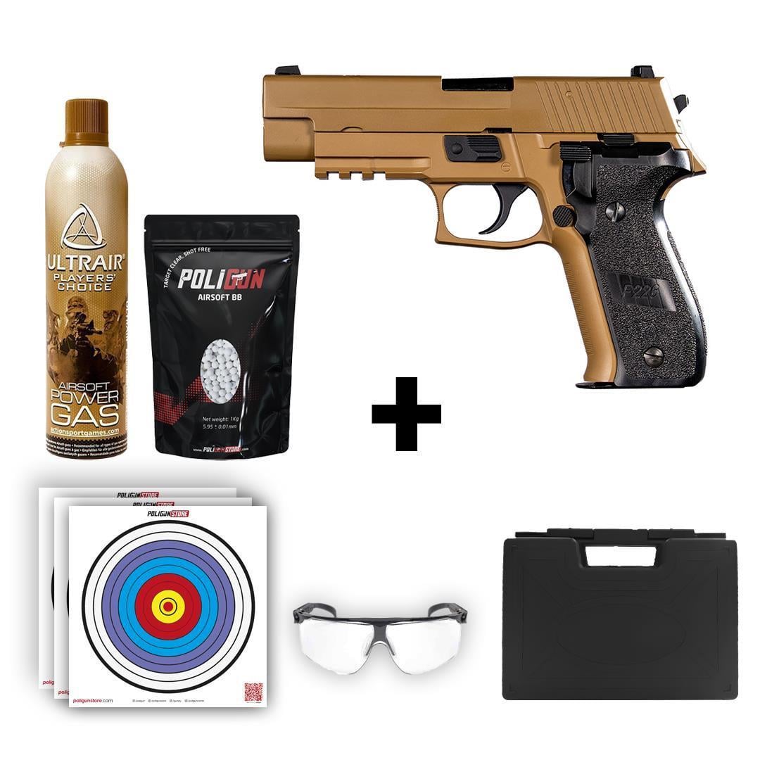 ​We Sig Sauer MK25 Tan Airsoft Tabanca + Green Gas + 0.20gr BB + Taşıma Çantası + Balistik Gözlük