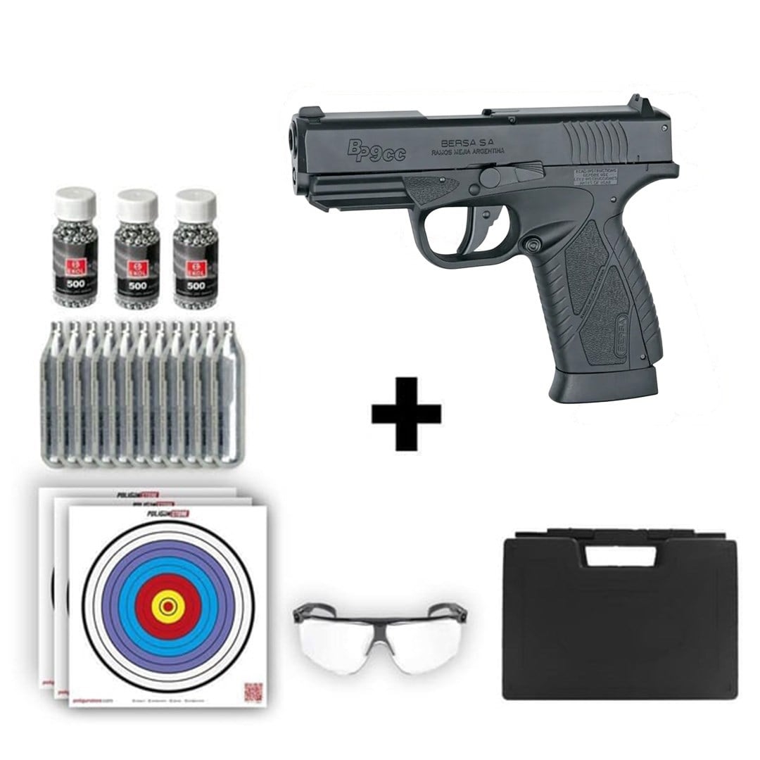 ASG BERSA BP9CC 4.50mm Havalı Tabanca + 10 Adet Co2 + 3 Adet 4.5mm BB + Taşıma Çantası + Balistik Gözlük