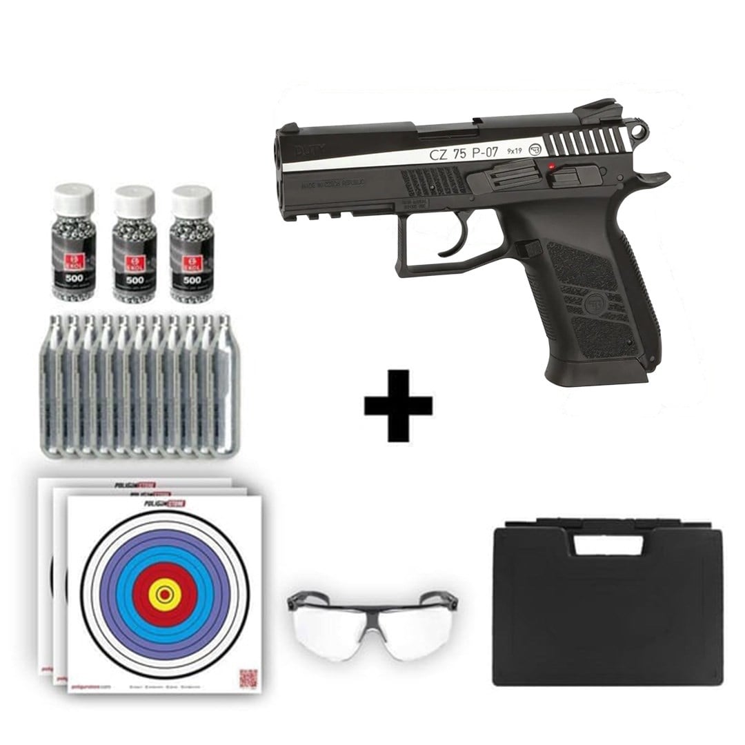 ASG CZ 75 P-07 Duty 4.50mm Gümüş Havalı Tabanca + 10 Adet Co2 + 3 Adet 4.5mm BB + Taşıma Çantası + Balistik Gözlük