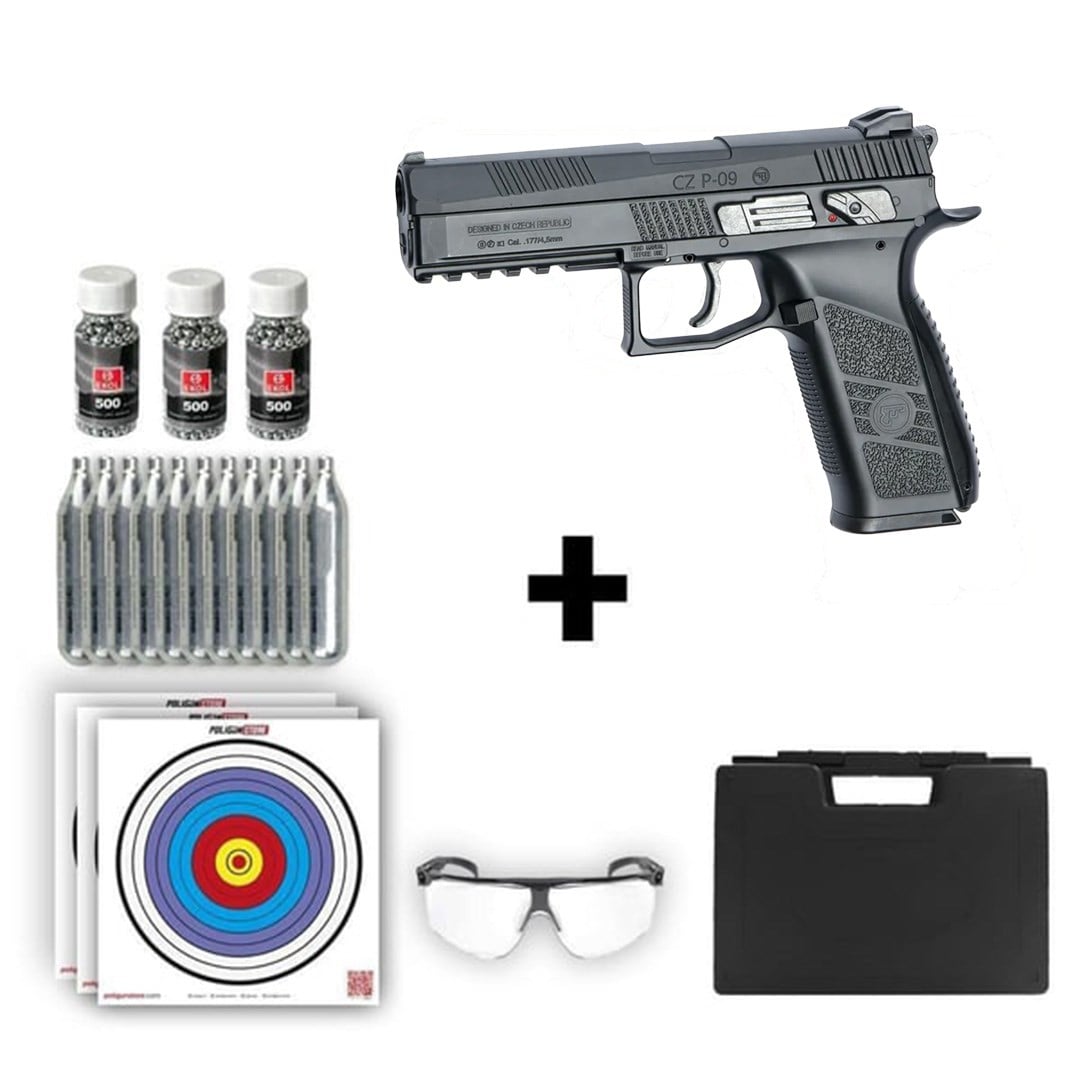 ASG CZ P-09 4.50mm Havalı Tabanca + 10 Adet Co2 + 3 Adet 4.5mm BB + Taşıma Çantası + Balistik Gözlük
