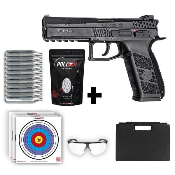 ASG CZ P-09 Co2 Siyah Airsoft Tabanca + 10 Adet Co2 Tüp + 0.20gr BB + Taşıma Çantası + Balistik Gözlük