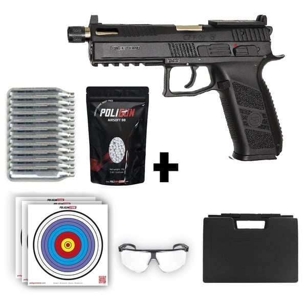 ASG CZ P-09 Optic Ready Co2 Siyah Airsoft Tabanca + 10 Adet Co2 Tüp + 0.20gr BB + Taşıma Çantası + Balistik Gözlük