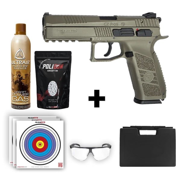 ASG CZ P-09 Tan Airsoft Tabanca + Green Gas + 0.20gr BB + Taşıma Çantası + Balistik Gözlük