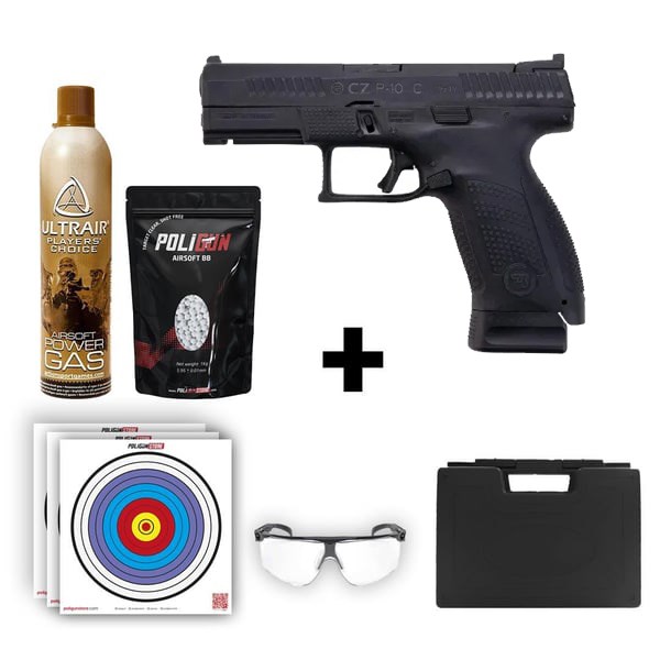ASG CZ P-10C Siyah Airsoft Tabanca + Green Gas + 0.20gr BB + Taşıma Çantası + Balistik Gözlük
