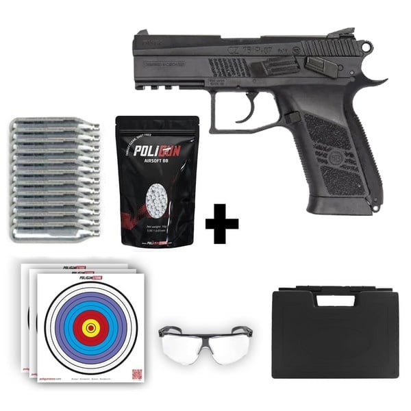 ASG CZ75 P-07 Duty Siyah Co2 Airsoft Tabanca + 10 Adet Co2 Tüp + 0.20gr BB + Taşıma Çantası + Balistik Gözlük