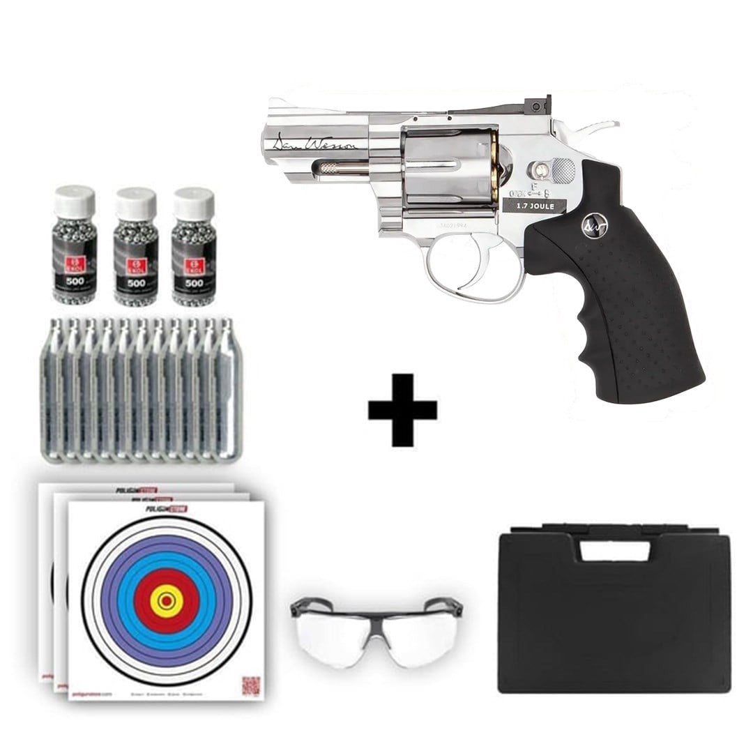 ASG Dan Wesson 2.5inç 4.50mm Havalı Tabanca + 10 Adet Co2 + 3 Adet 4.5mm BB + Taşıma Çantası + Balistik Gözlük