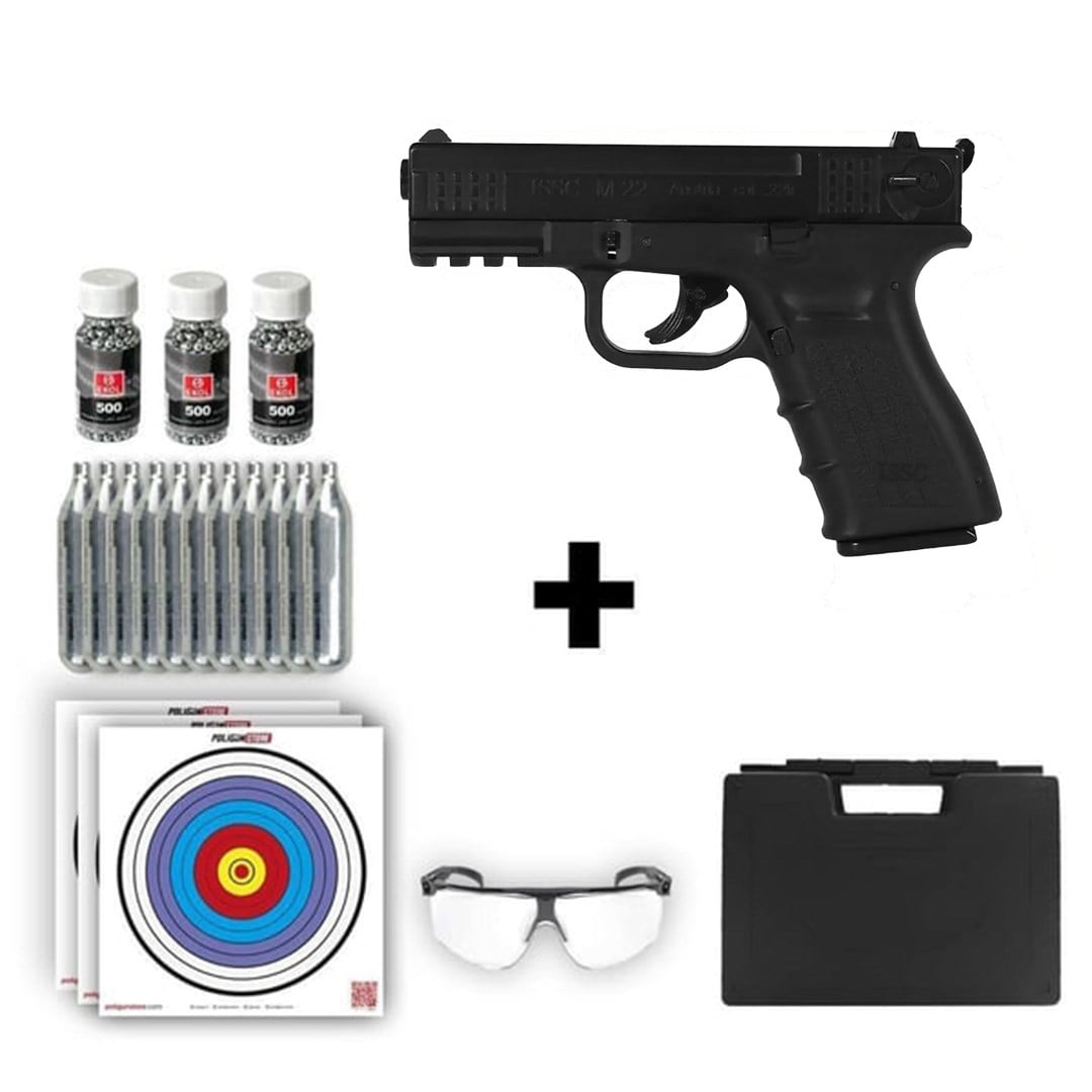 ASG ISSC M22 4.50mm Havalı Tabanca + 10 Adet Co2 + 3 Adet 4.5mm BB + Taşıma Çantası + Balistik Gözlük