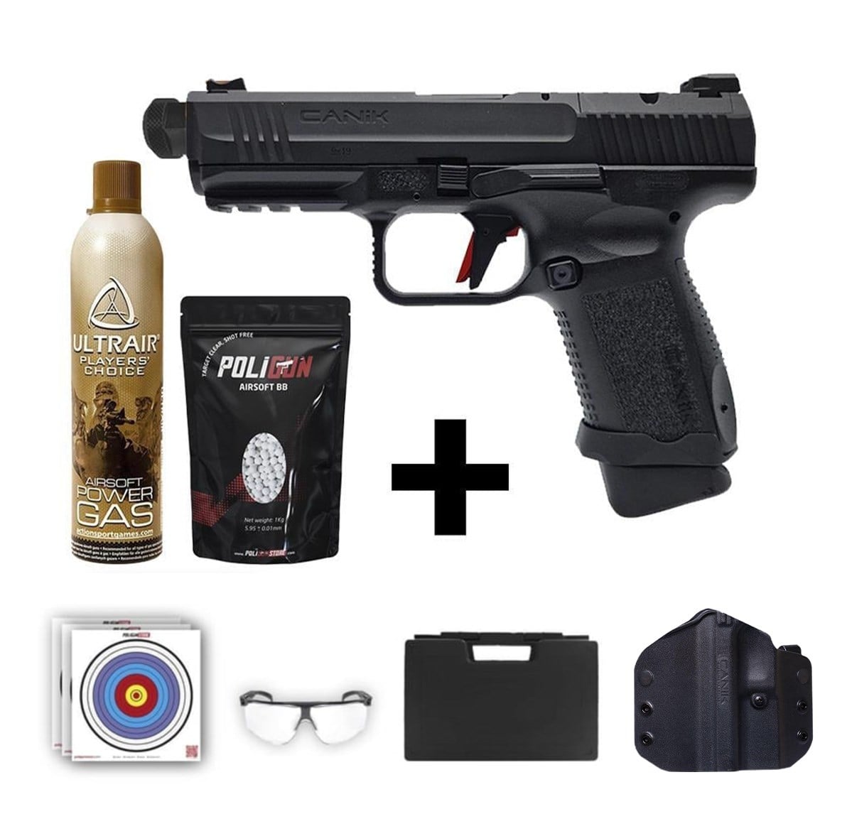 Canik TP9 Elite Combat Siyah Airsoft + Kılıf + Green Gas + 0.20gr BB + Taşıma Çantası + Balistik Gözlük