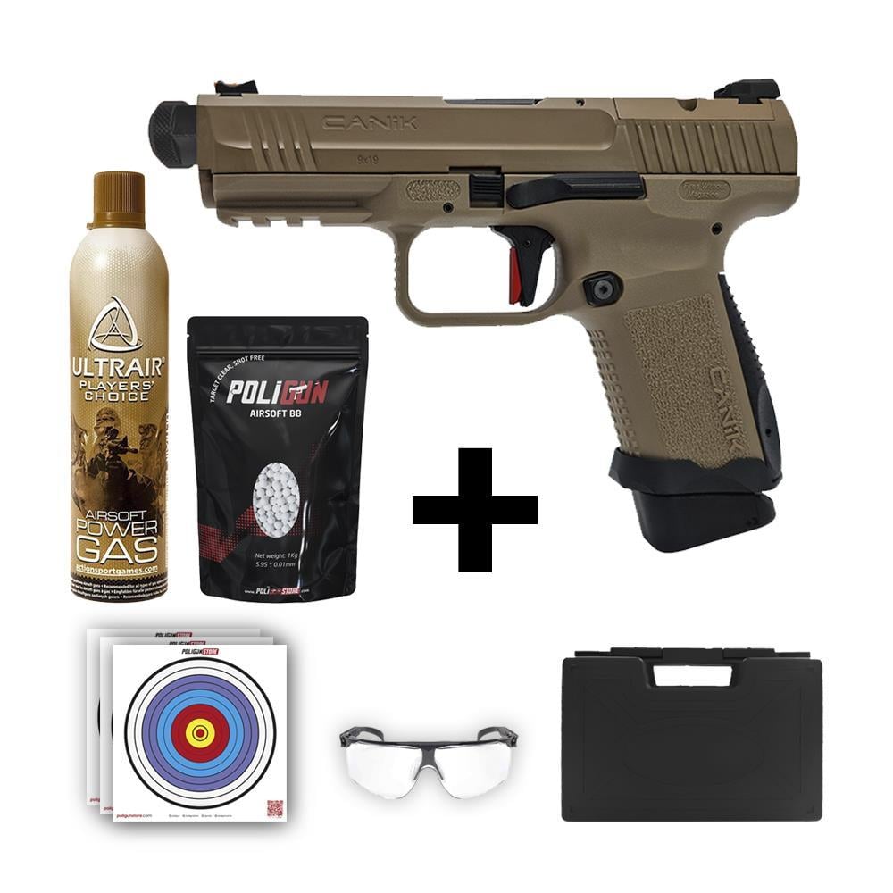 Canik TP9 Elite Combat Tan Airsoft + Green Gas + 0.20gr BB + Taşıma Çantası + Balistik Gözlük