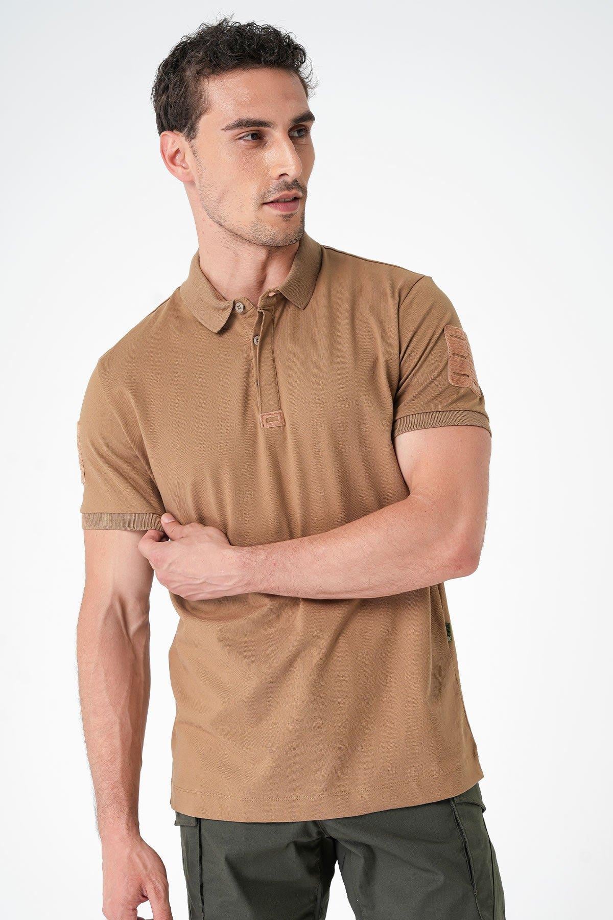 Casual Ryker Polo T-Shirt (Cırtlı) - CAMEL