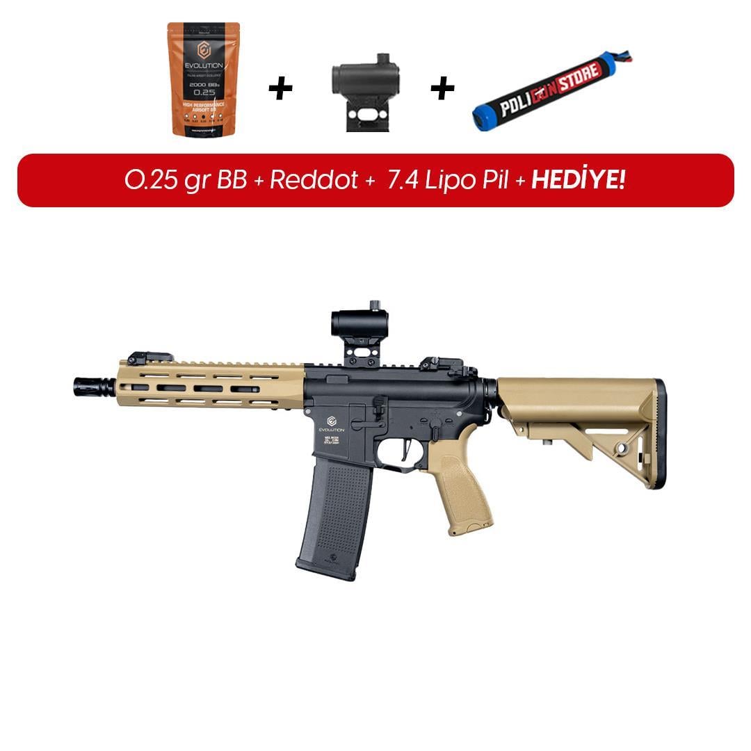 Evolution Recon S-PACK 10'' Carbontech Siyah-Tan Airsoft Tüfeği + 7.4v LiPo Pil