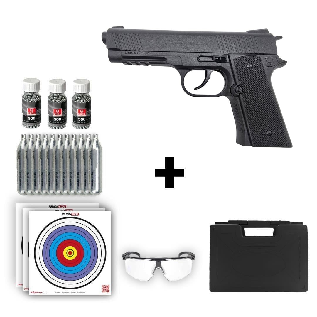 Rubino RBN-1911 Siyah Havalı Tabanca + 10 Adet Co2 + 3 Adet 4.5mm BB + Taşıma Çantası + Balistik Gözlük