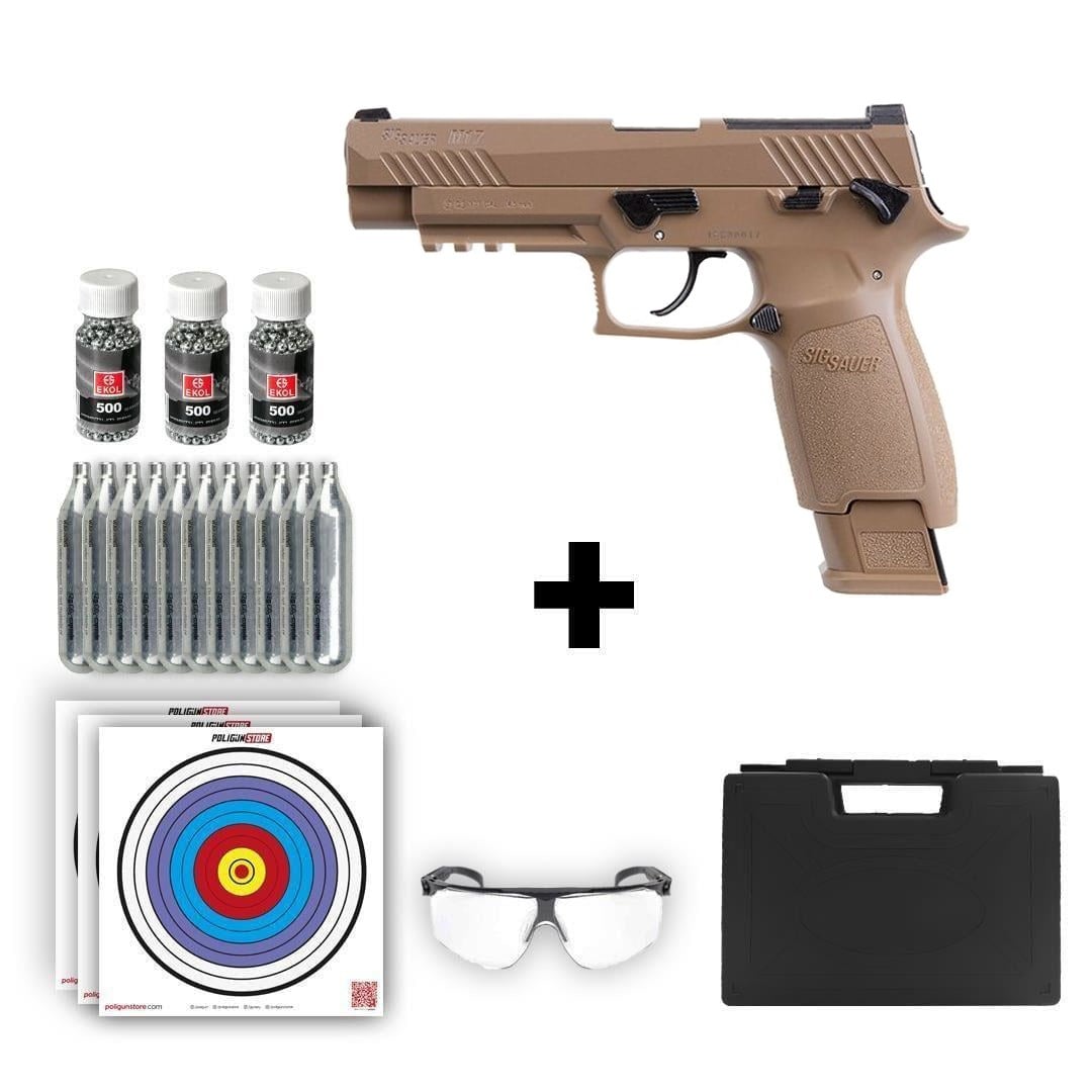 Sig Sauer M17 4.5mm Pellet/BB Blowback Havalı Tabanca + 10 Adet Co2 + 3 Adet 4.5mm BB + Taşıma Çantası + Balistik Gözlük