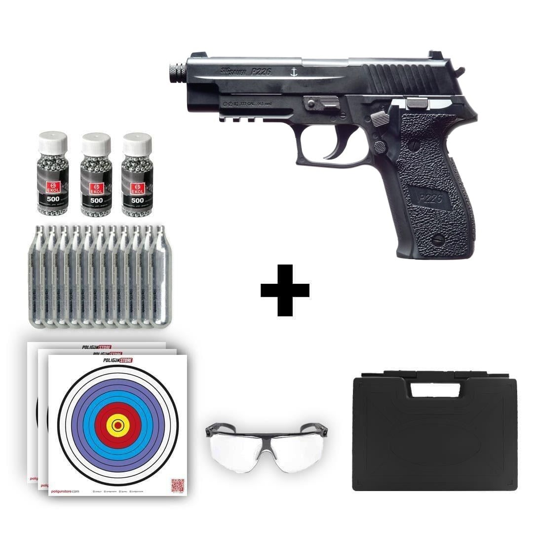 Sig Sauer P226 4.5mm Pellet/BB Blowback Havalı Tabanca + 10 Adet Co2 + 3 Adet 4.5mm BB + Taşıma Çantası + Balistik Gözlük