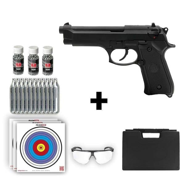 We Beretta M92 Siyah 4.50mm + 10 Adet Co2 + 3 Adet 4.5mm BB + Taşıma Çantası + Balistik Gözlük
