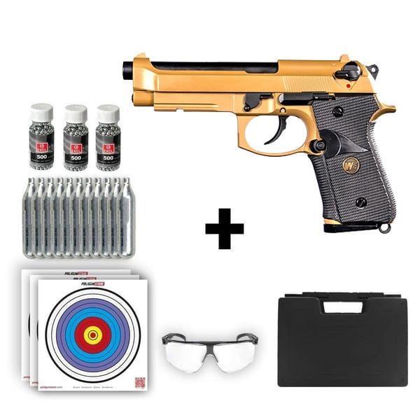 We Beretta M92 Tan 4.50mm + 10 Adet Co2 + 3 Adet 4.5mm BB + Taşıma Çantası + Balistik Gözlük