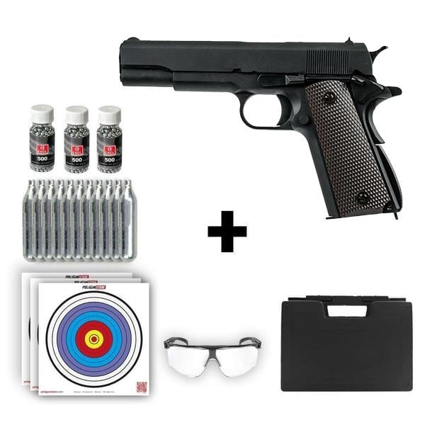 We Colt 1911 Siyah 4.50mm + 10 Adet Co2 + 3 Adet 4.5mm BB + Taşıma Çantası + Balistik Gözlük