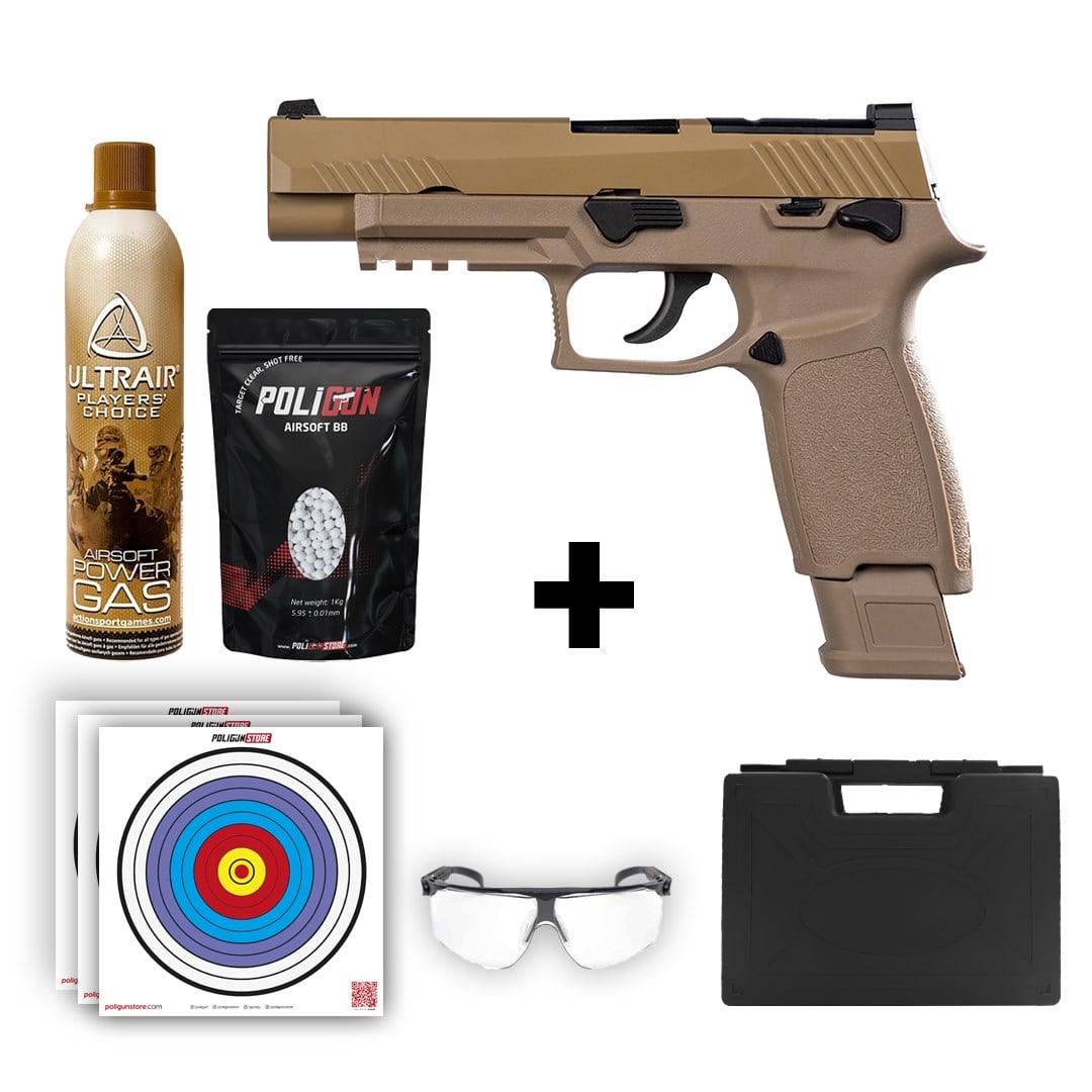 We F17 Tan Airsoft Tabanca + Green Gas + 0.20gr BB + Taşıma Çantası + Balistik Gözlük
