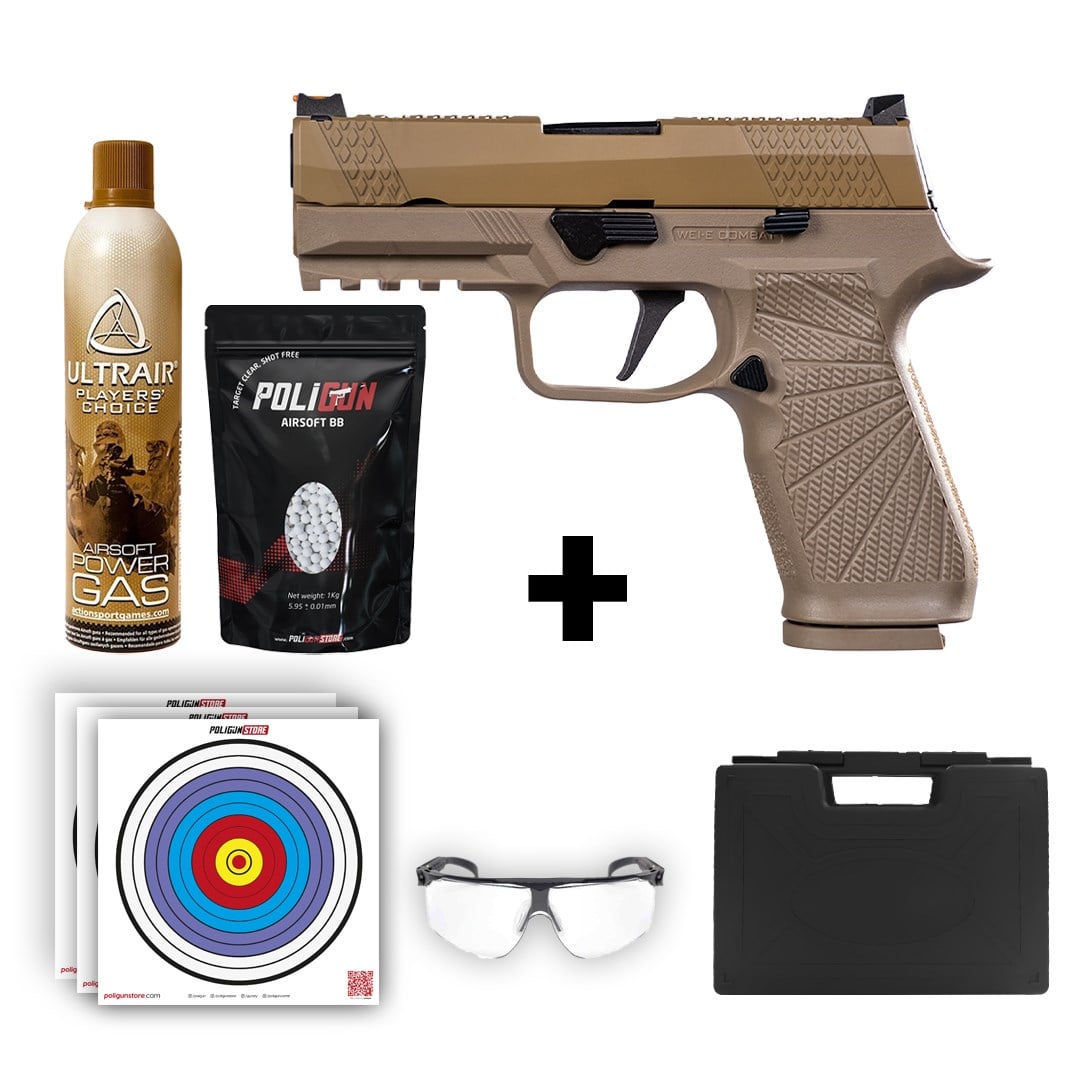 We F18 V2 Tan Airsoft Tabanca + Green Gas + 0.20gr BB + Taşıma Çantası + Balistik Gözlük