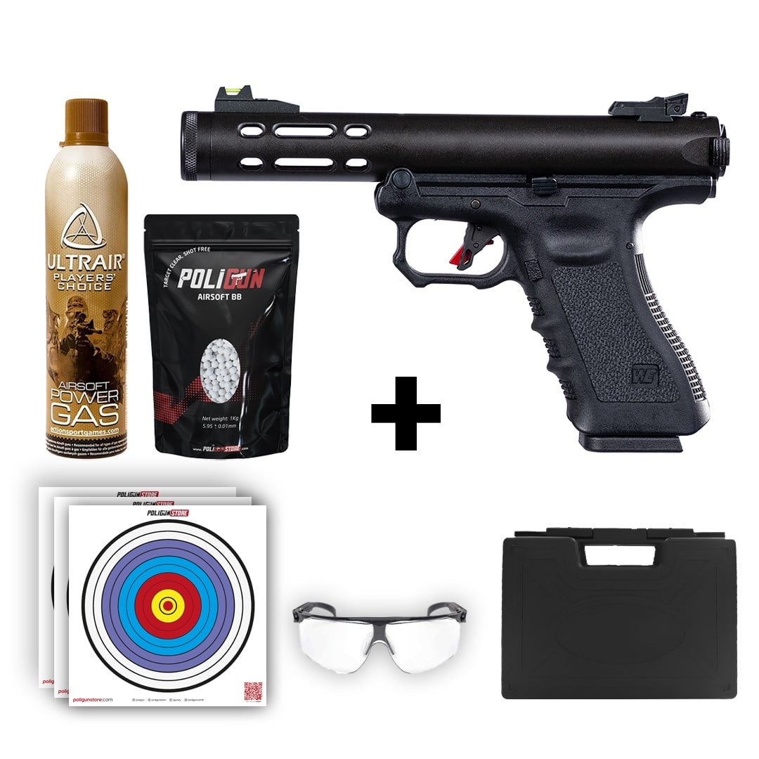 We Galaxy GBB Siyah + Green Gas + 0.20gr BB + Taşıma Çantası + Balistik Gözlük