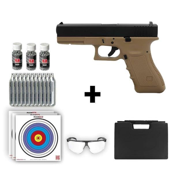 We Glock 17 Gen3 Tan 4.50mm + 10 Adet Co2 + 3 Adet 4.5mm BB + Taşıma Çantası + Balistik Gözlük