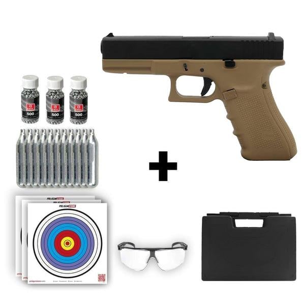 We Glock 17 Gen4 Tan 4.50mm + 10 Adet Co2 + 3 Adet 4.5mm BB + Taşıma Çantası + Balistik Gözlük