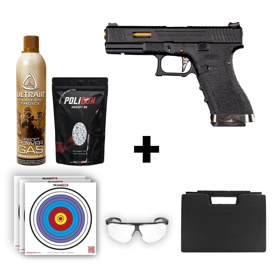 We Glock 17 T1 + Green Gas + 0.20gr BB + Taşıma Çantası + Balistik Gözlük