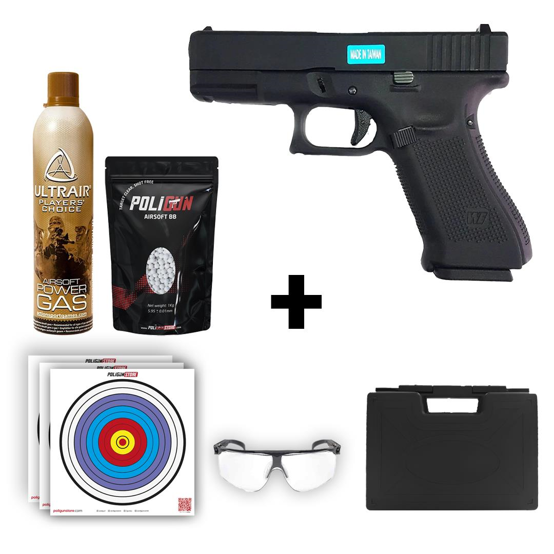 We Glock 19X Gen5 Siyah Airsoft Tabanca + Green Gas + 0.20gr BB + Taşıma Çantası + Balistik Gözlük