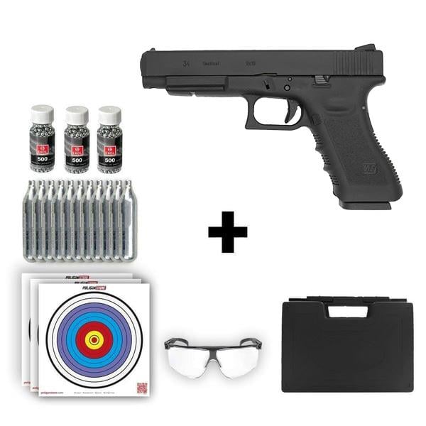 We Glock 34 Gen3 Siyah 4.50mm + 10 Adet Co2 + 3 Adet 4.5mm BB + Taşıma Çantası + Balistik Gözlük