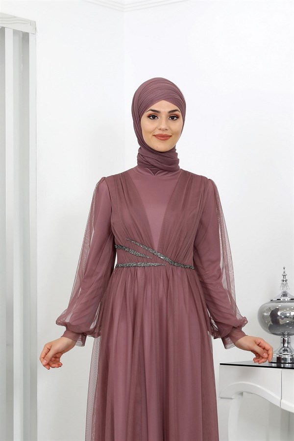 Aysima Hijab Evening Dresses - Dried Rose