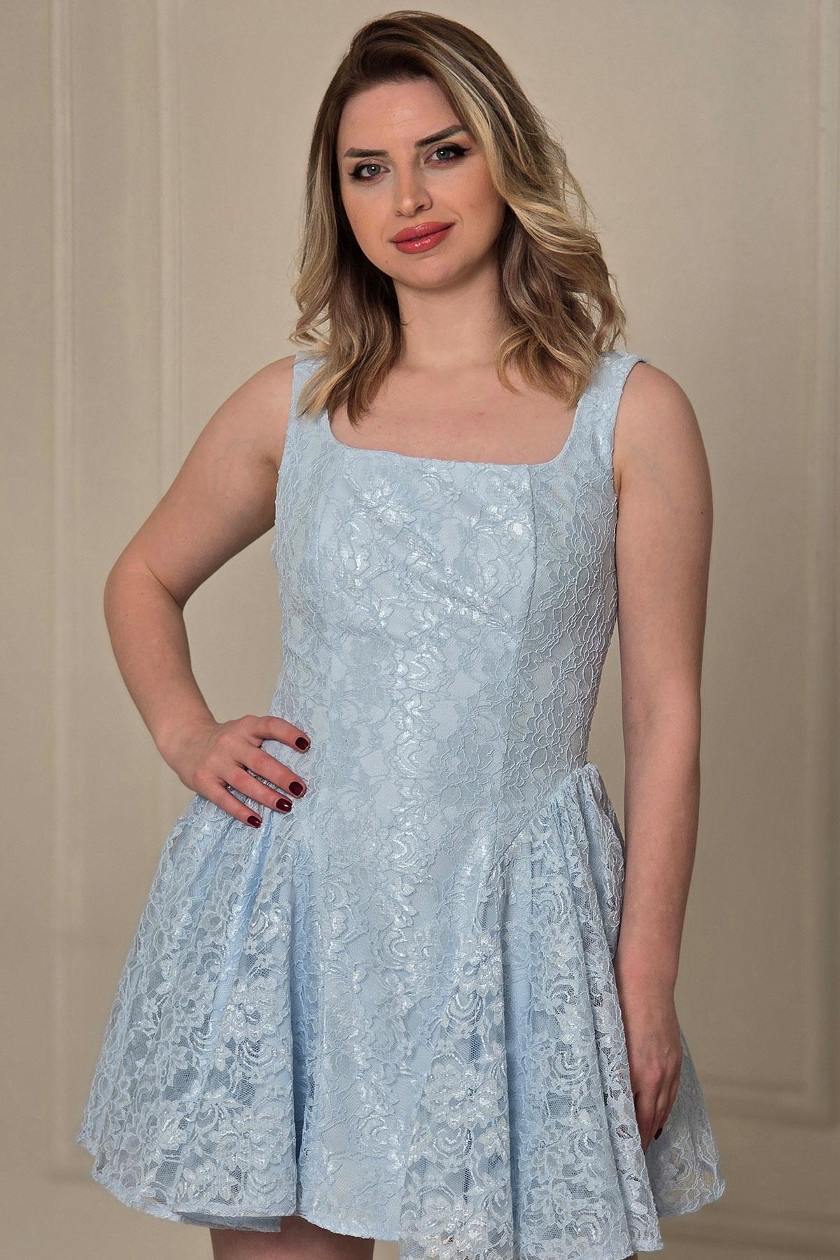 BEBE MAVİSİ Dantelli Kısa Abiye 40175