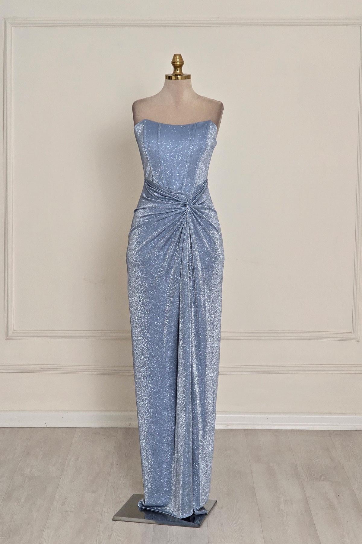 BEBE MAVİSİ Straplez Abiye Elbise 6276