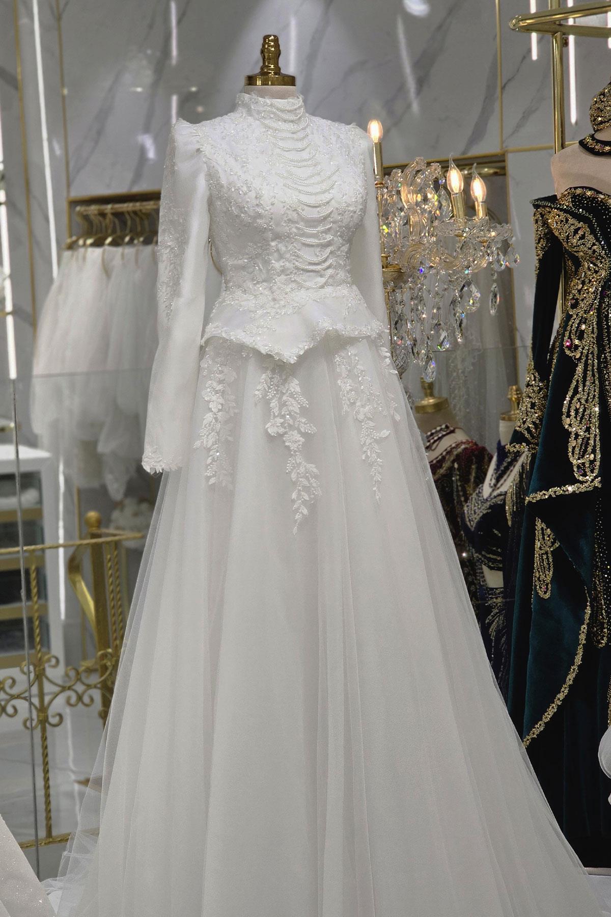 Beyaz P.s Tesettür Gelinlik 26349