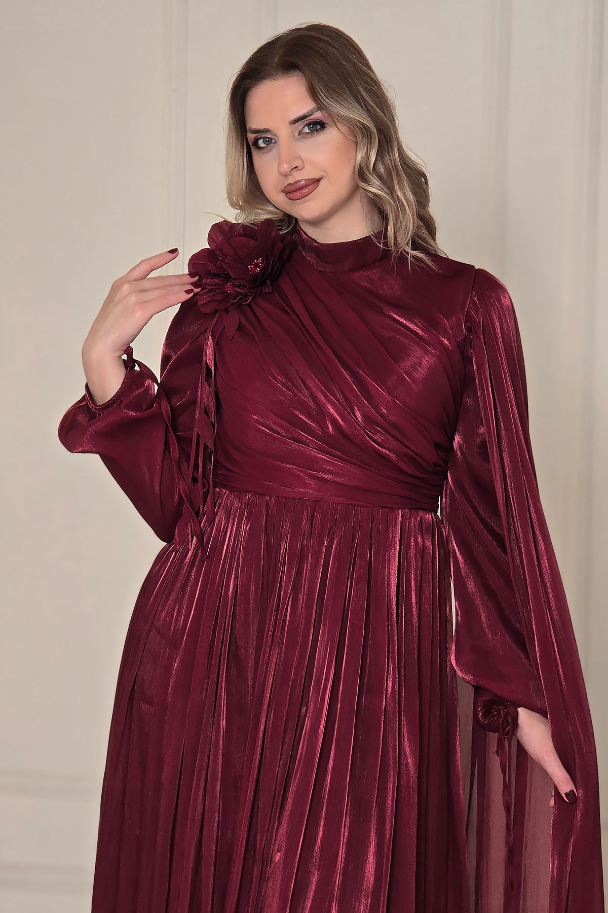 Bordo Pelerinli Abiye 4923