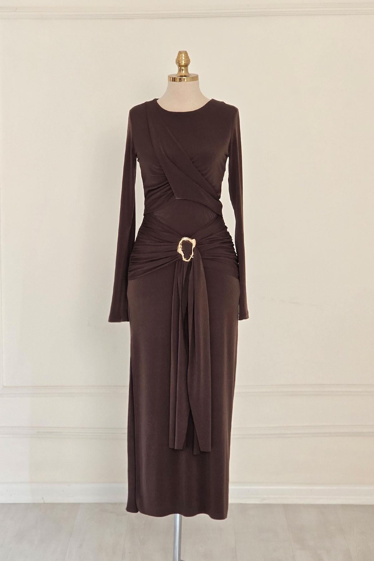 Kahverengi Crop Bluz Etek Takım 251269