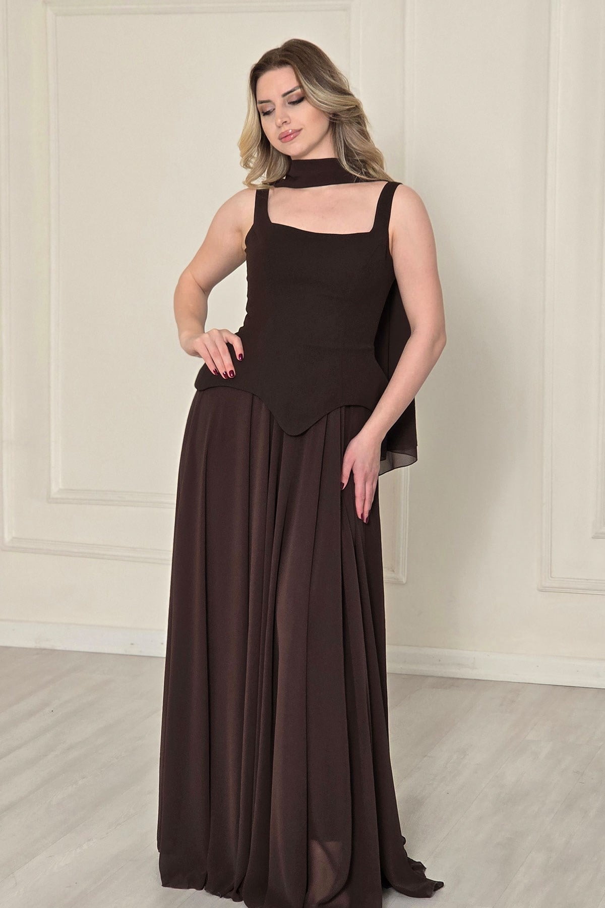Kahverengi Korseli Abiye 2750