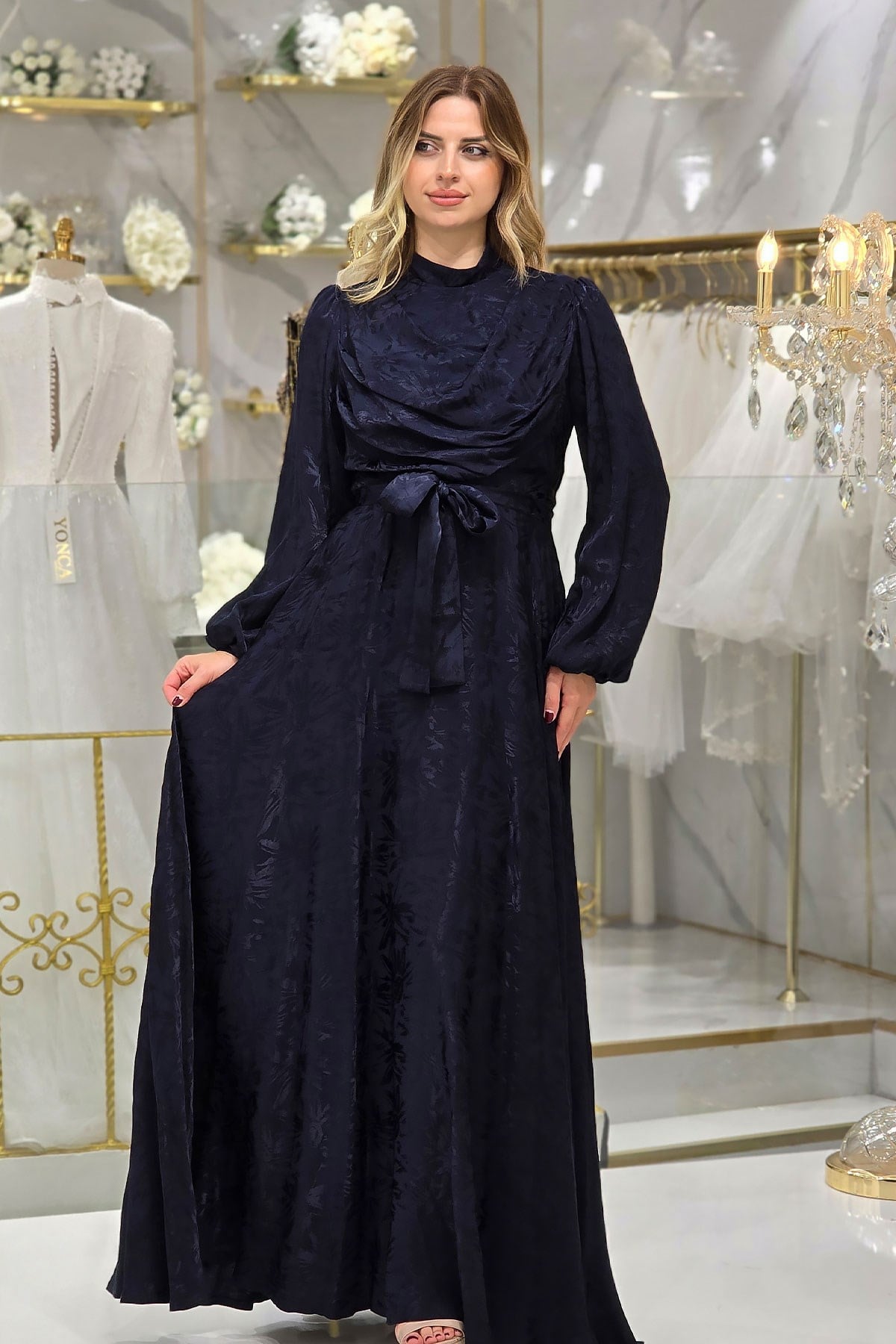 Lacivert Jakar Abiye 4939