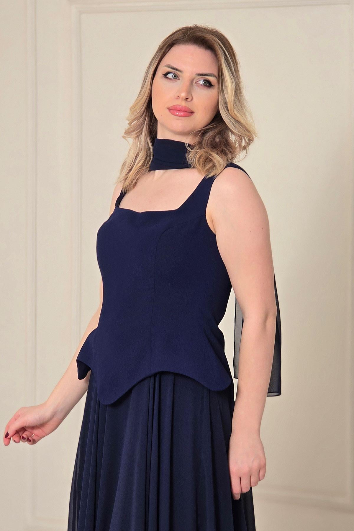 Lacivert Korseli Abiye 2750