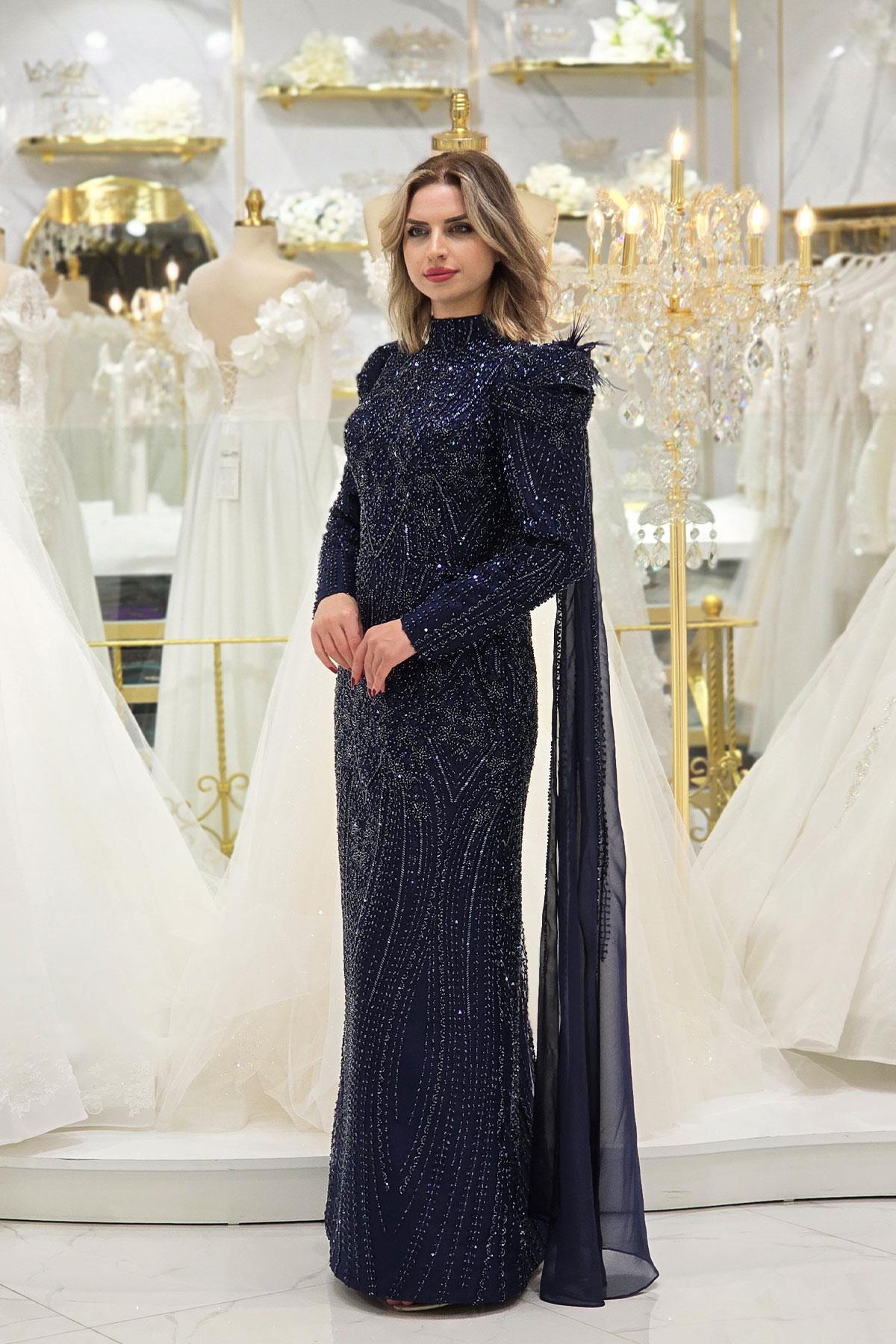 Lacivert Nazlı Tesettür Nişanlık 8042
