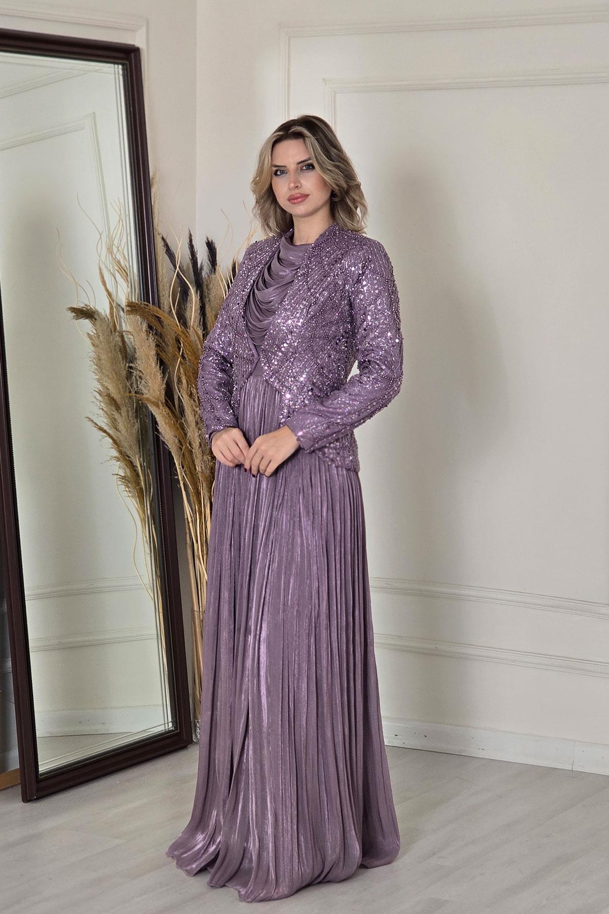 Lila Ceketli Elbise Takım 5390