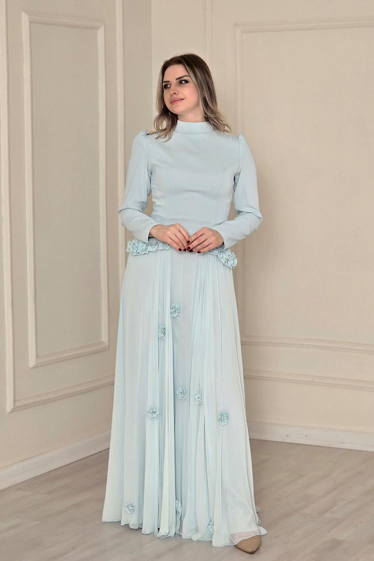 Mavi Krep Elbise 4527