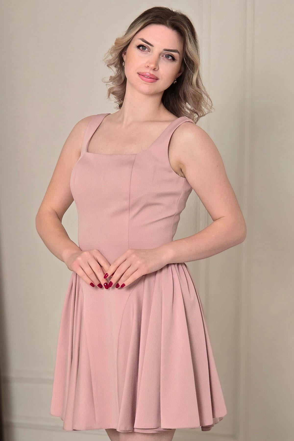 Pudra Pilise Etekli Mini Elbise 4853
