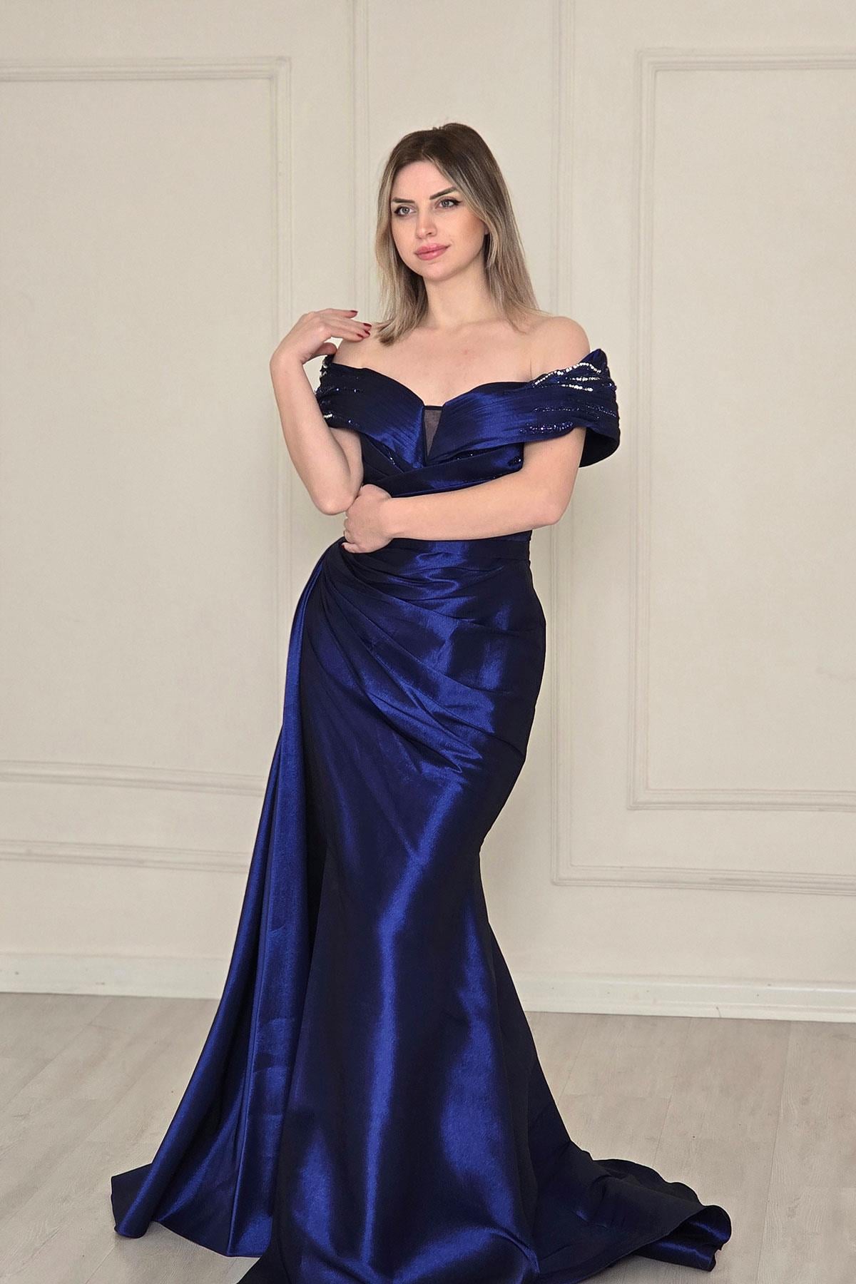 Saks Lacivert Piliseli Abiye 3117