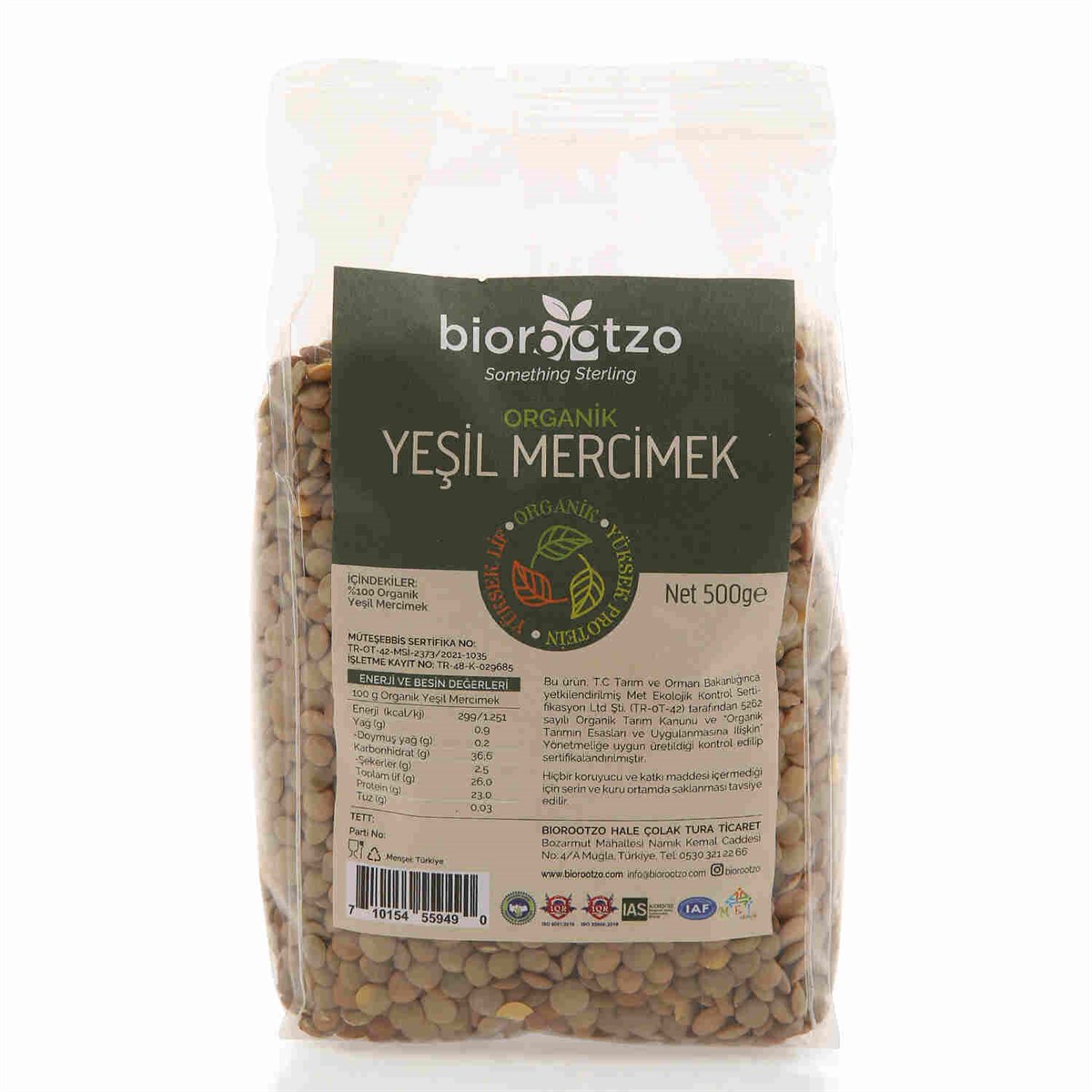 Organik Yeşil Mercimek 500 g