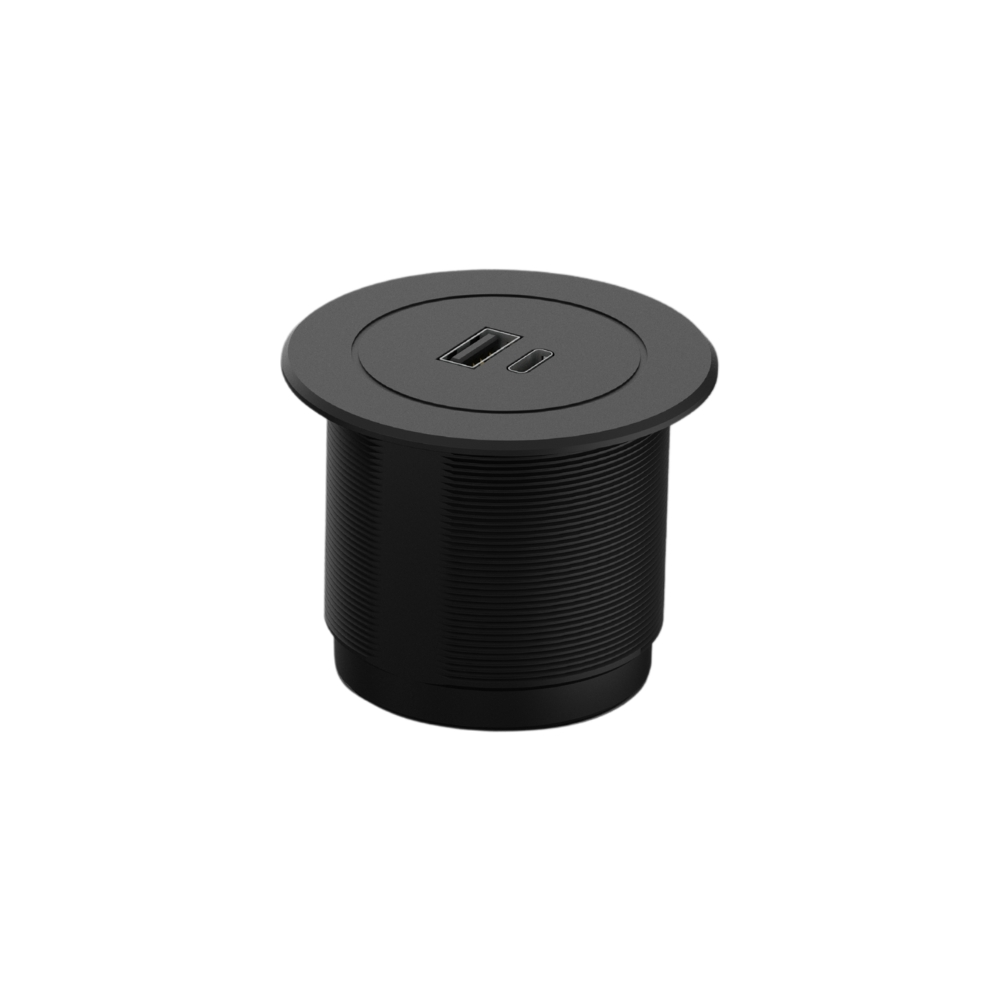 Metalline® 12 V CIRCULAR-LINE USB-A/USB-C 10W (5V-2A) YENİ- ADAPTÖRLÜ/SİYAH SOFT TOUCH