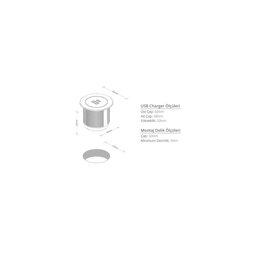 Metalline® 12 V CIRCULAR-LINE USB-A/USB-C 10W (5V-2A) YENİ- ADAPTÖRLÜ/METALİK