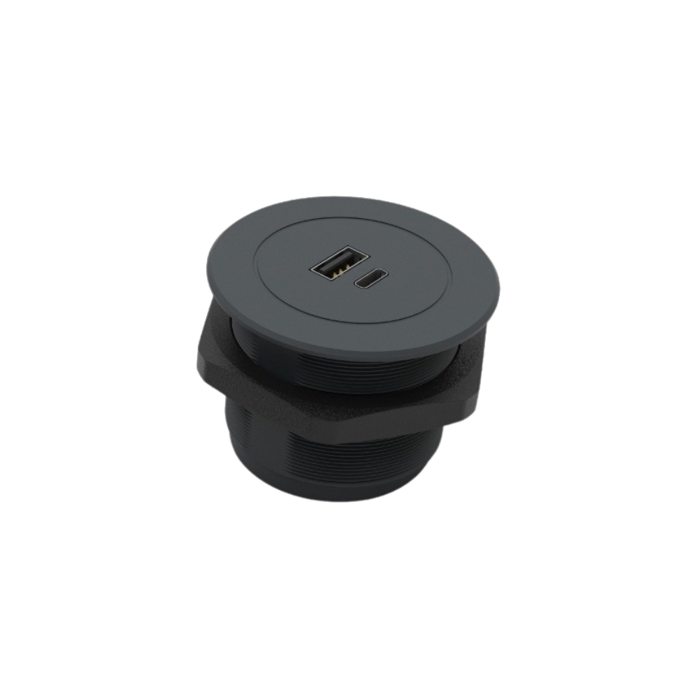 Metalline® 12 V CIRCULAR-LINE USB-A/USB-C 10W (5V-2A) YENİ- ADAPTÖRLÜ/ANTRASİT SOFT TOUCH
