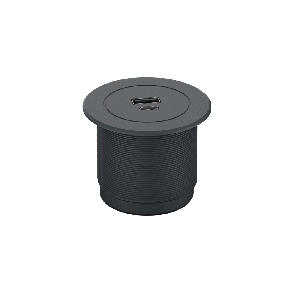 Metalline® 12 V CIRCULAR-LINE USB-A/USB-C 10W (5V-2A) YENİ- ADAPTÖRLÜ/ANTRASİT SOFT TOUCH