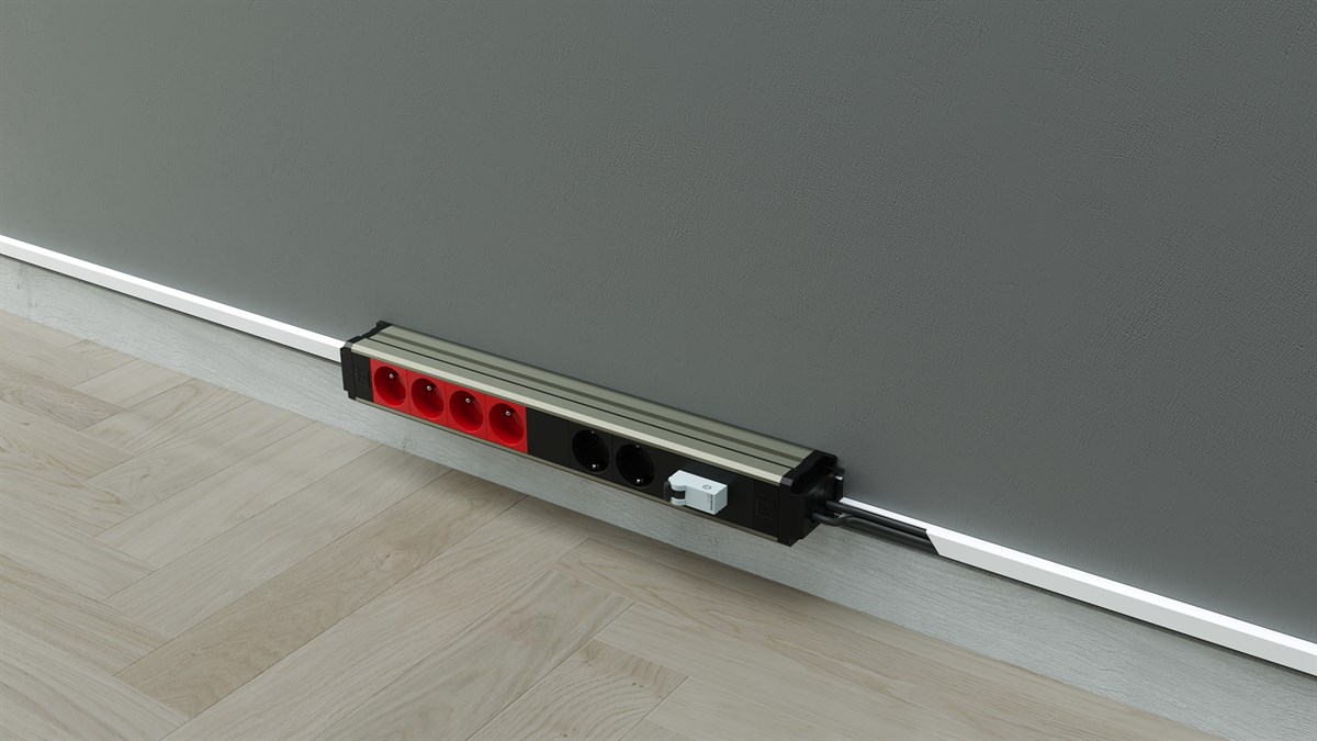 Metalline® Büro-Line Sıva Üstü Bürotik Priz Kutusu USB-UPS-CAT6/3 - Şampanya Eloksal